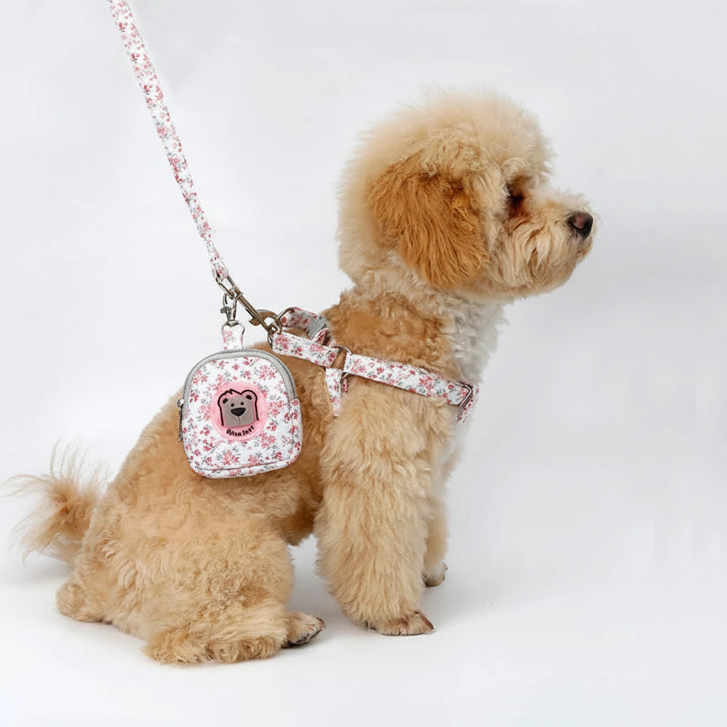 Set de Arnés Floral con Mini Mochila para Perros y Gatos