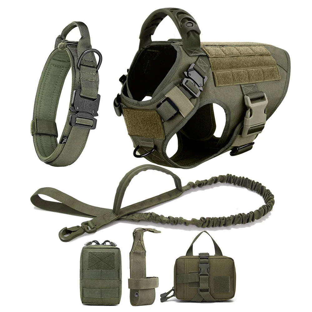 Set de Arnés Táctico con Collar y Correa para Perros Grandes
