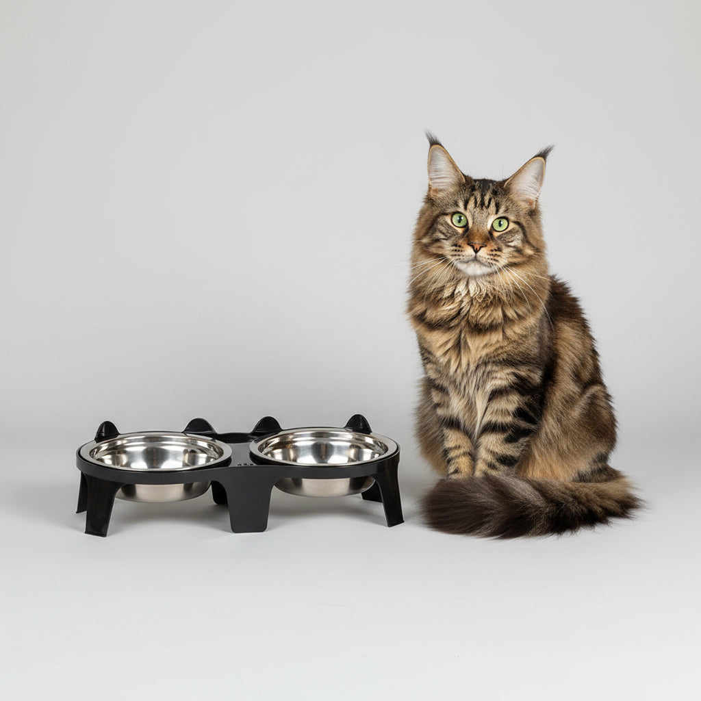 Comedero Doble de Acero Inoxidable Antivuelco para Mascotas
