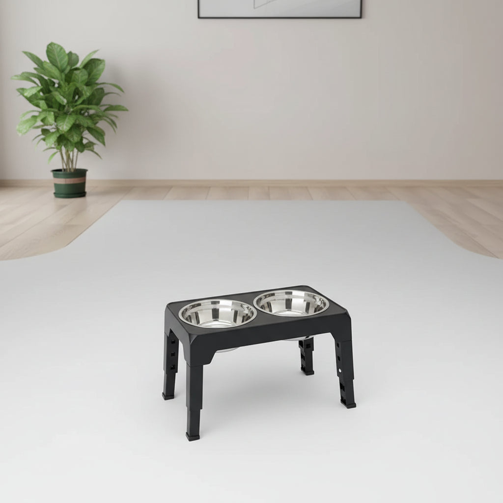 Comedero Doble Elevado Ajustable de Acero Inoxidable para Perros