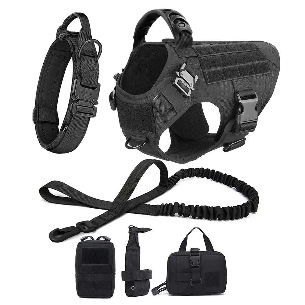 Set de Arnés Táctico con Collar y Correa para Perros Grandes