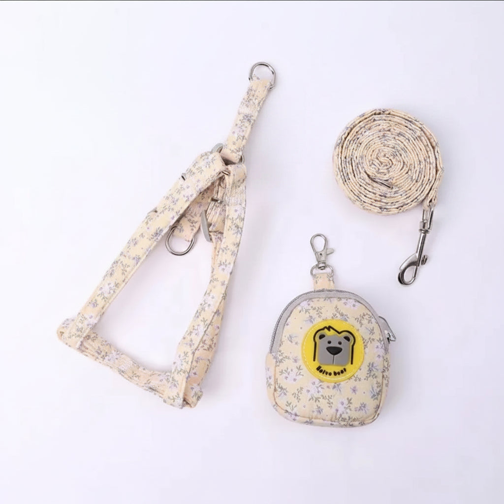 Set de Arnés Floral con Mini Mochila para Perros y Gatos