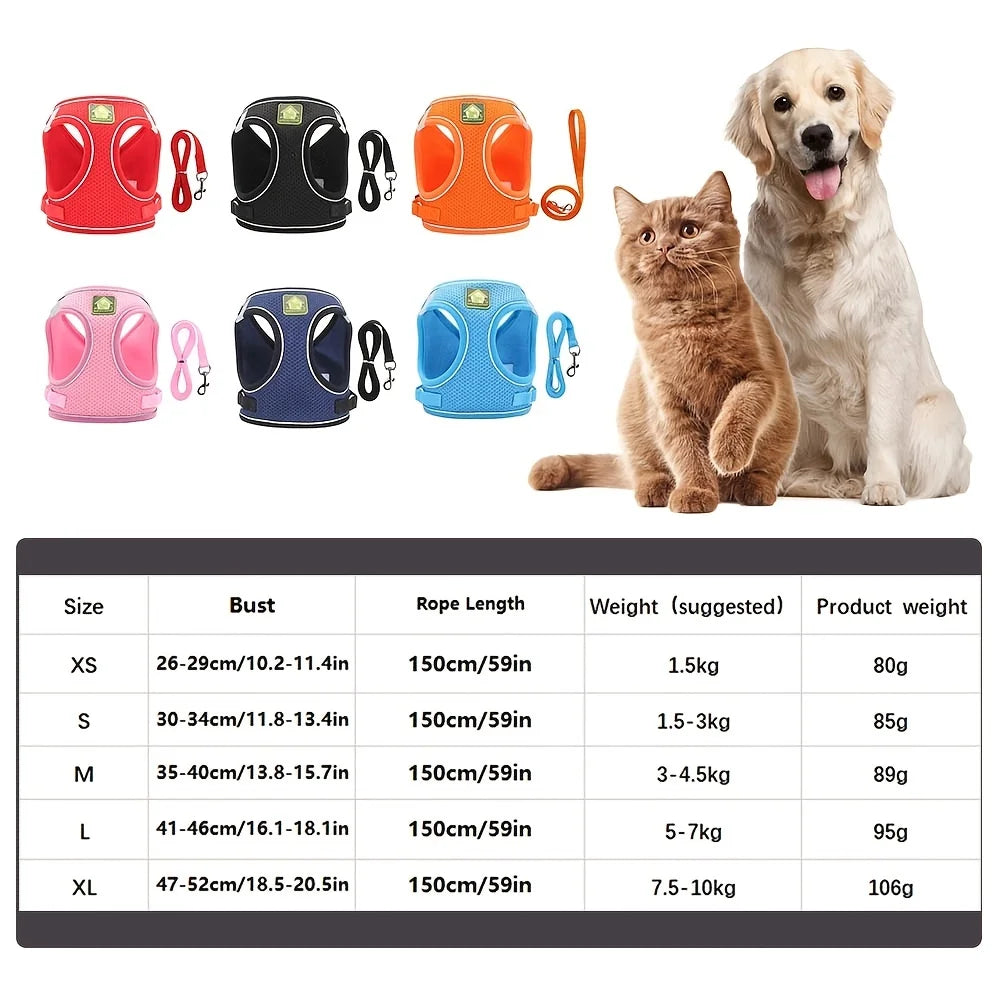 Arnés Reflectante con Correa para Perro y Gato