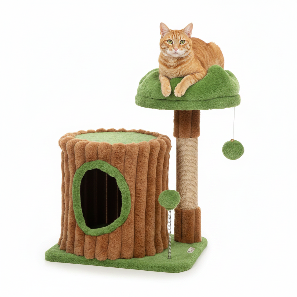 Rascador Árbol para Gatos con Casita y Cama Acolchada 53 cm