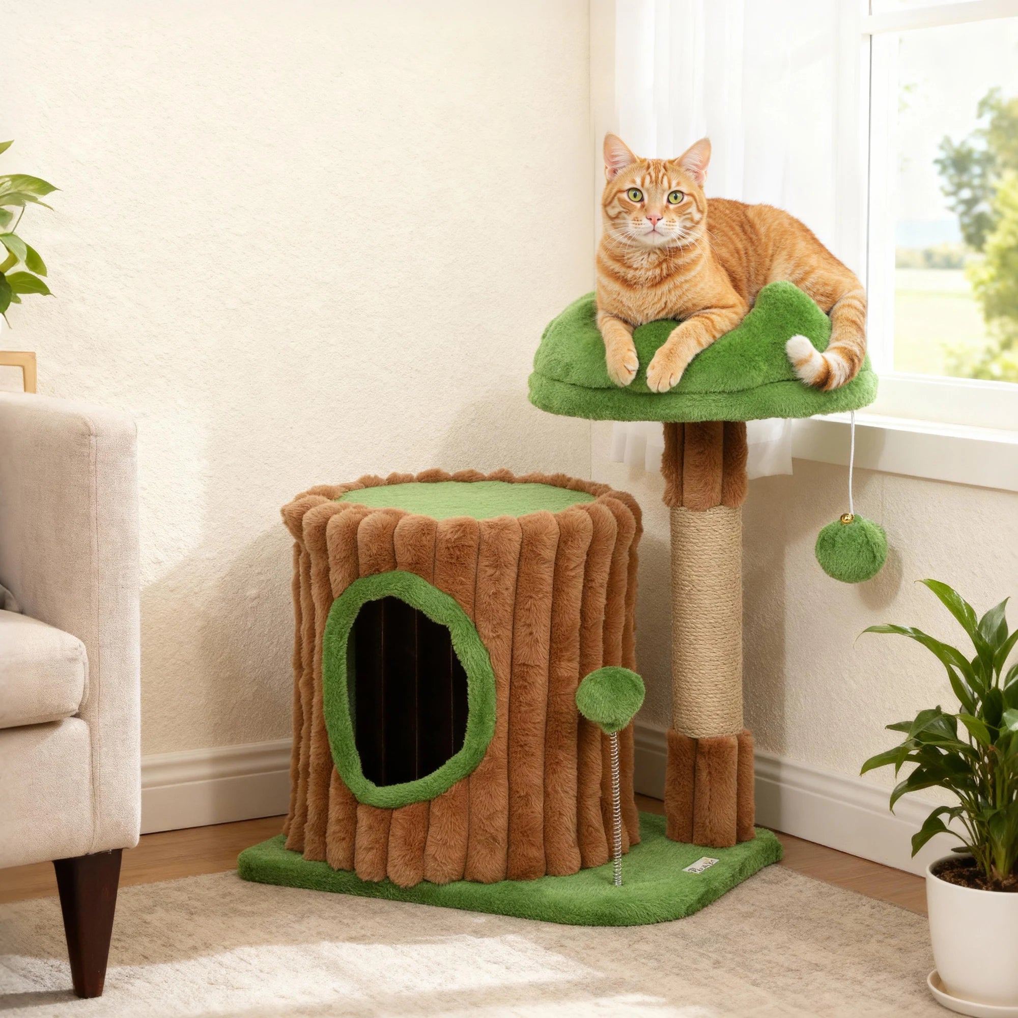 Rascador Árbol para Gatos con Casita y Cama Acolchada 53 cm