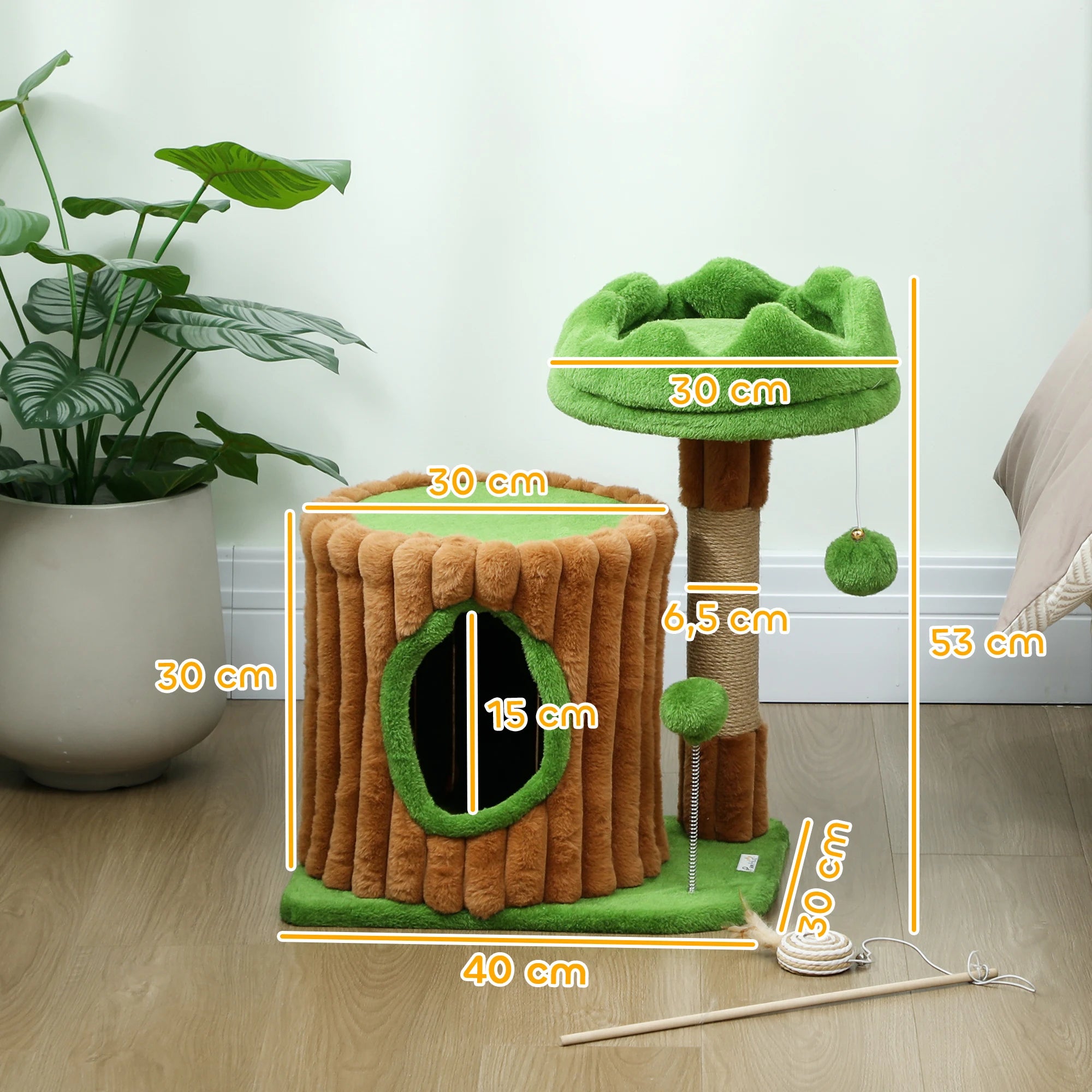 Rascador Árbol para Gatos con Casita y Cama Acolchada 53 cm
