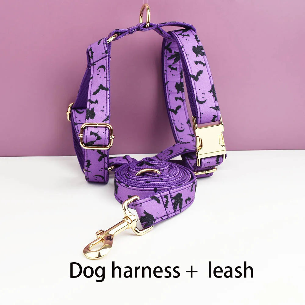 Set de Collar, Arnés y Correa con Placa Grabada Personalizada