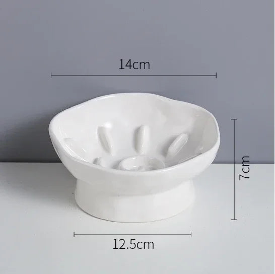 Comedero Cerámico Elevado Antiatragantamiento para Gatos - Blanco
