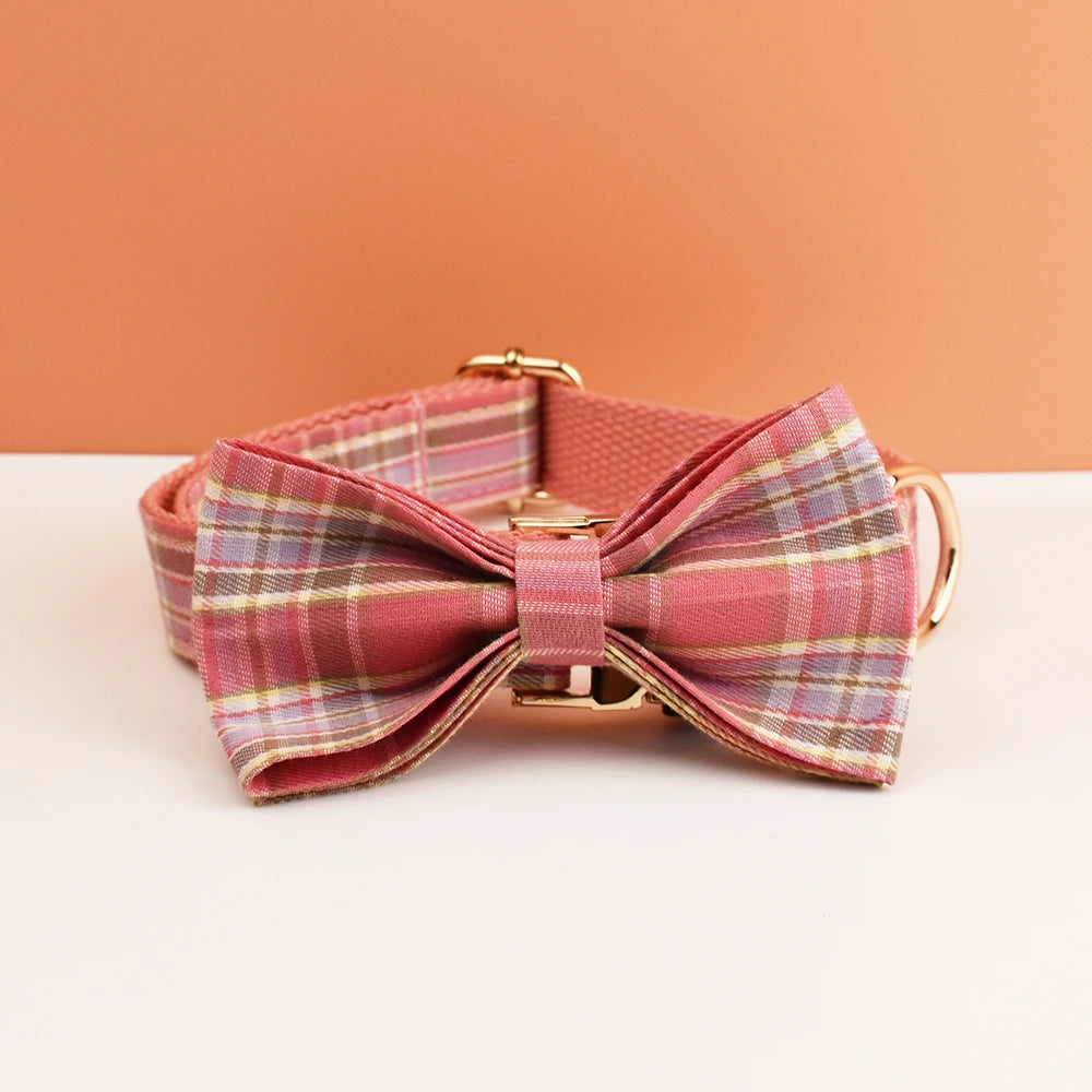Set de Collar y Correa de Cuadros en Algodón Personalizable