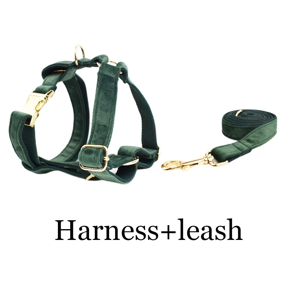 Set de Collar, Arnés y Correa de Terciopelo Personalizable