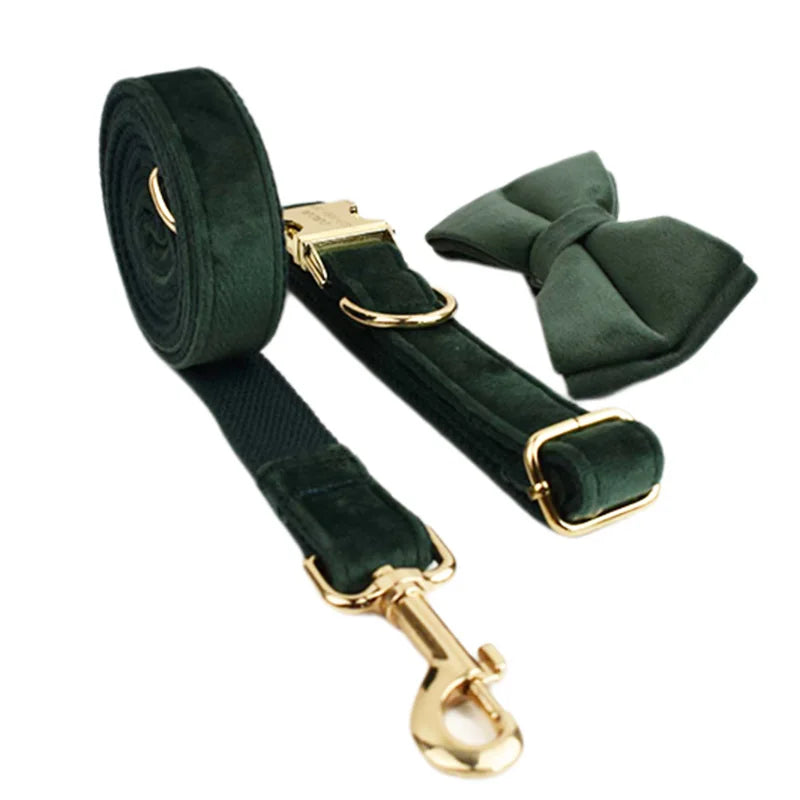 Set de Collar, Arnés y Correa de Terciopelo Personalizable