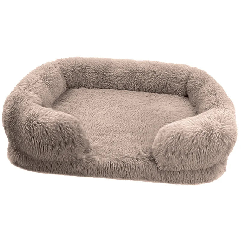 Lit Canapé Rectangulaire en Peluche pour Chiens et Chats - Marron Clair