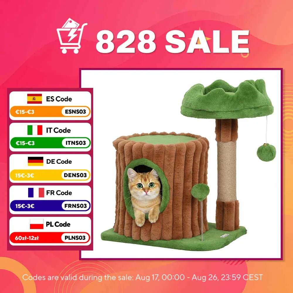 Rascador Árbol para Gatos con Casita y Cama Acolchada 53 cm