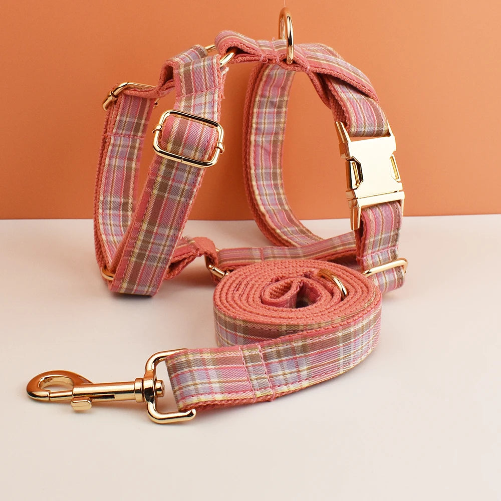 Set de Collar y Correa de Cuadros en Algodón Personalizable