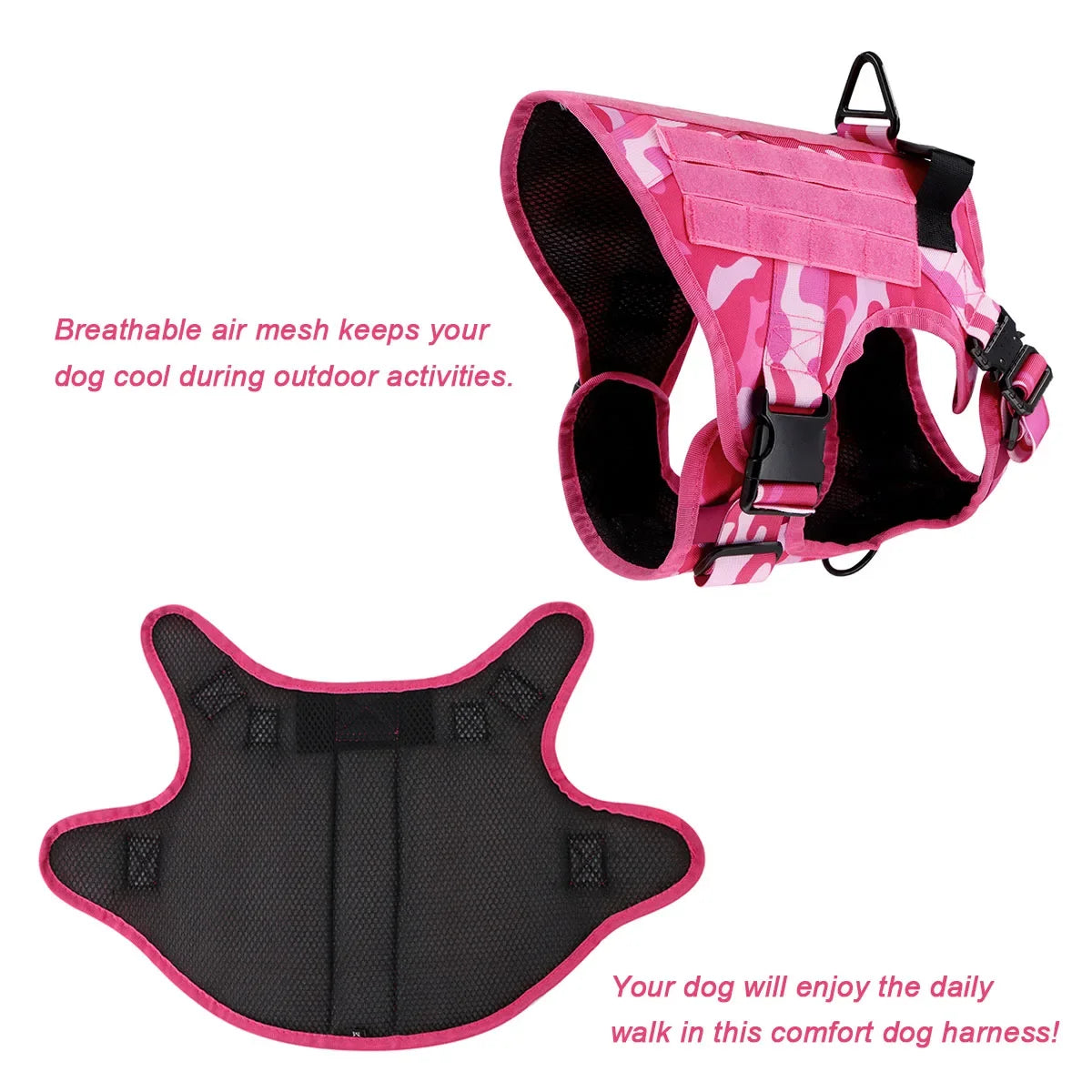 Arnés Táctico Rosa con Asa y Bolsillos para Perro