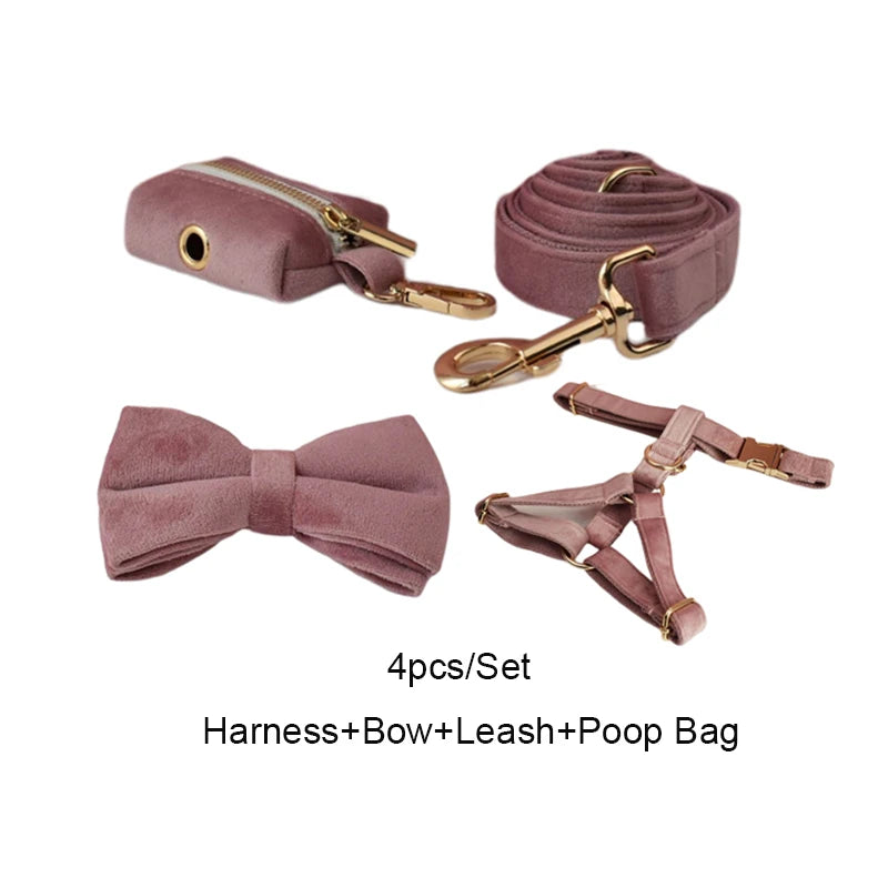 Set de Collar y Correa de Terciopelo Lila Personalizable