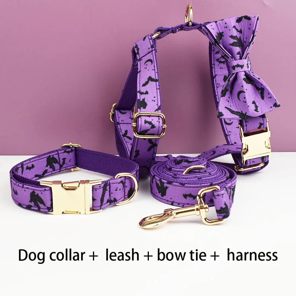 Set de Collar, Arnés y Correa con Placa Grabada Personalizada