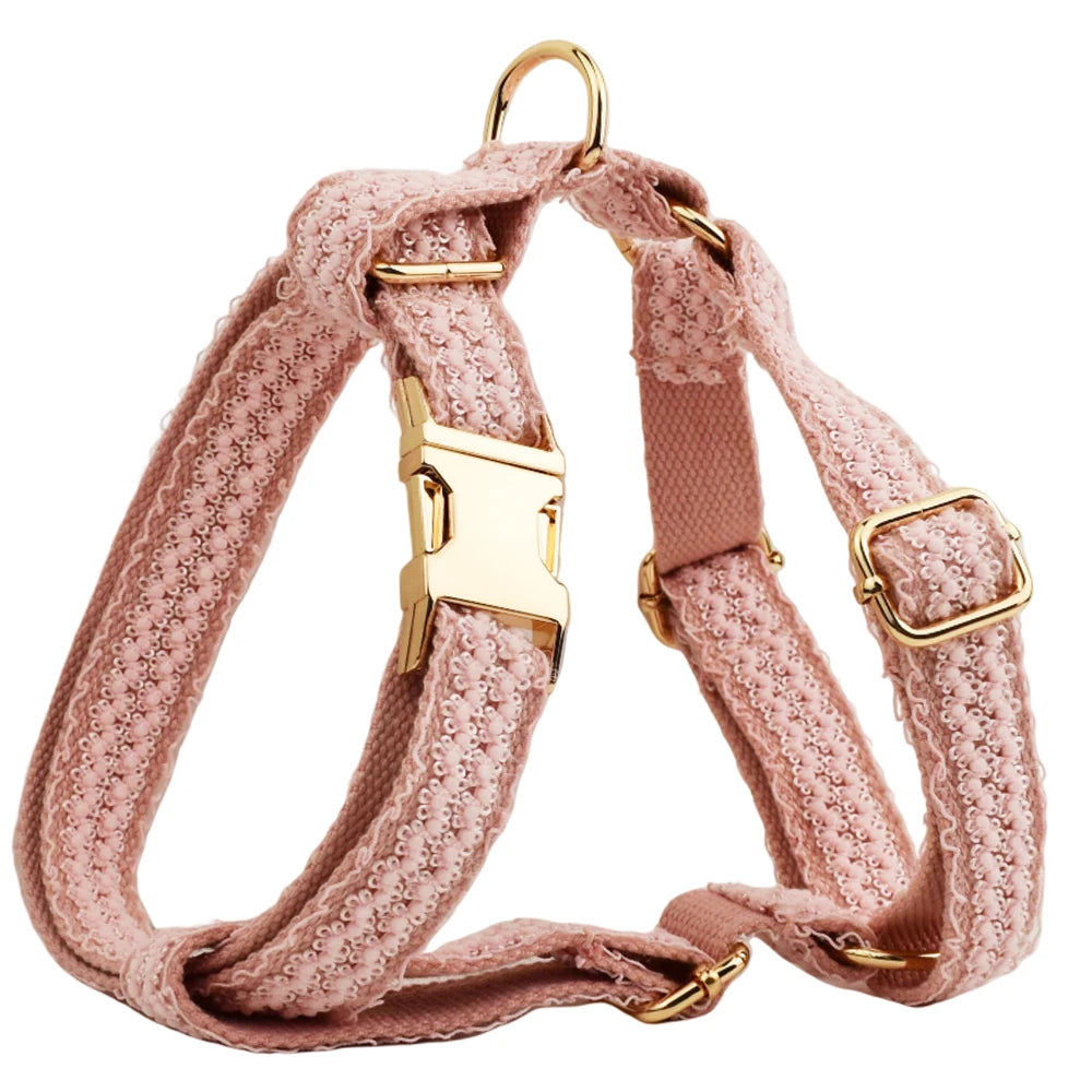 Set de Collar y Arnés de Encaje Rosa Personalizable