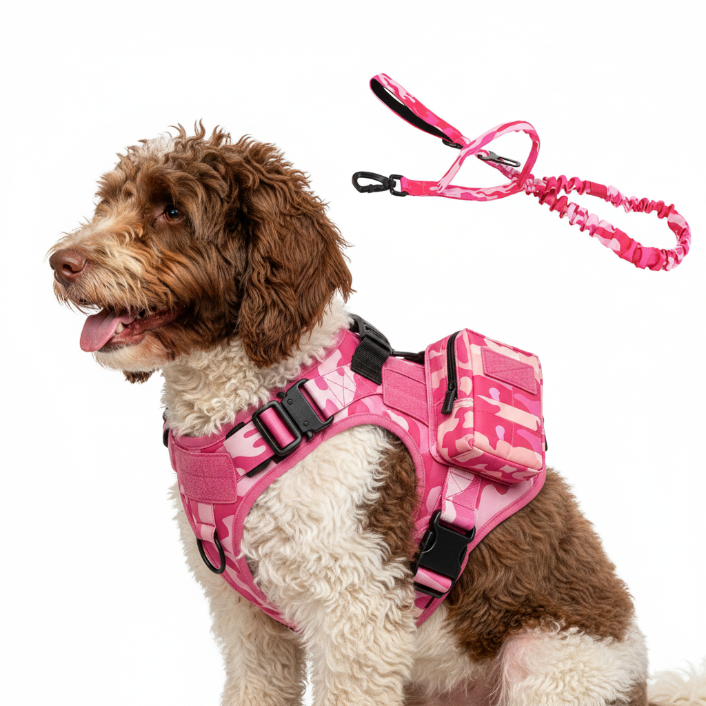 Arnés Táctico Rosa con Asa y Bolsillos para Perro