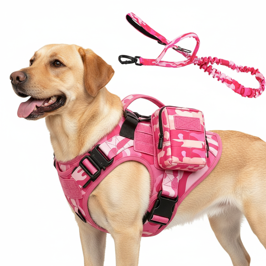 Arnés Táctico Rosa con Asa y Bolsillos para Perro