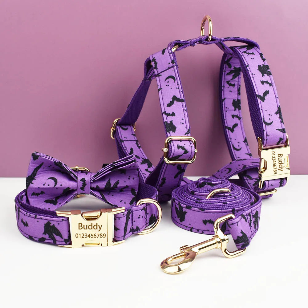 Set de Collar, Arnés y Correa con Placa Grabada Personalizada