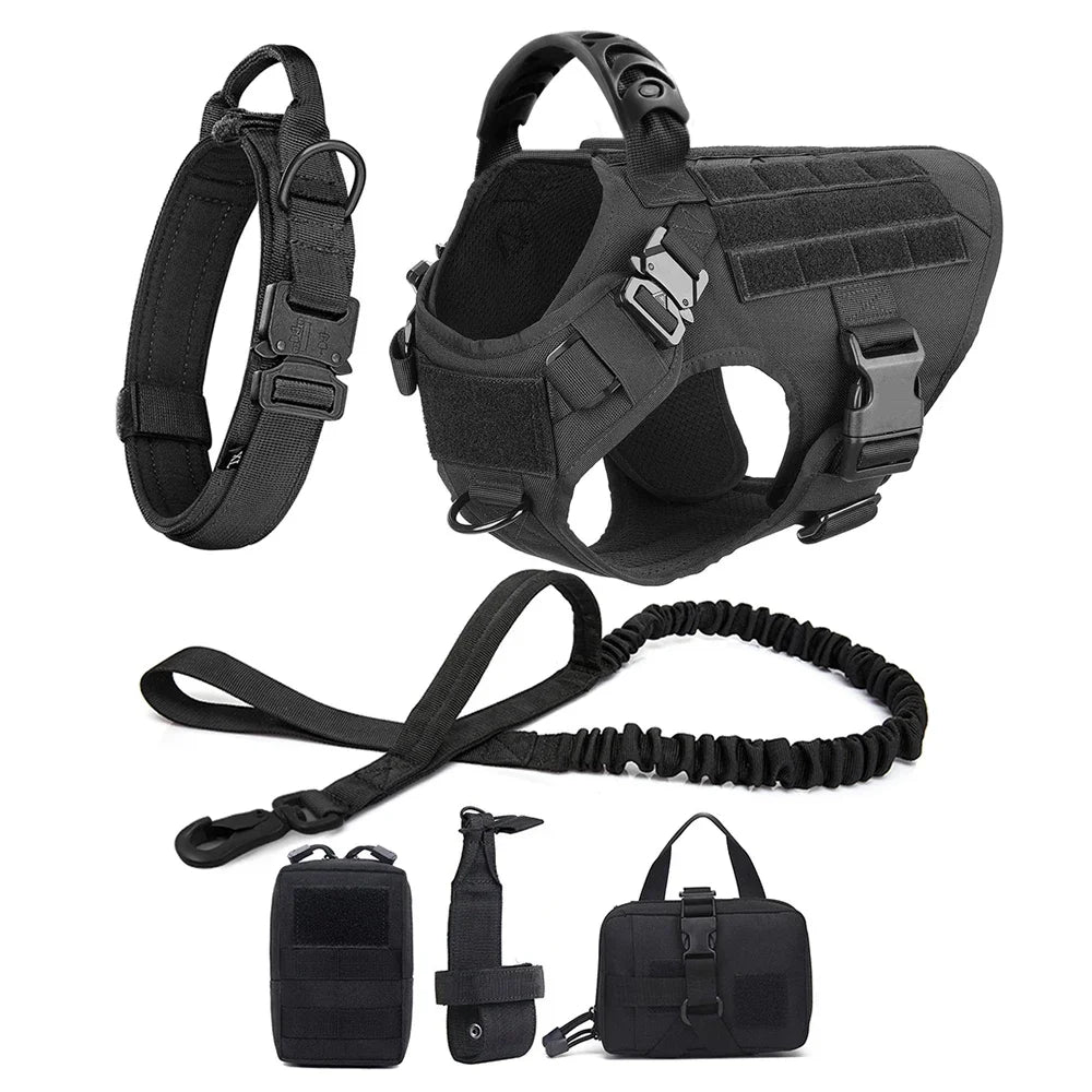 Set de Arnés Táctico con Collar y Correa para Perros Grandes