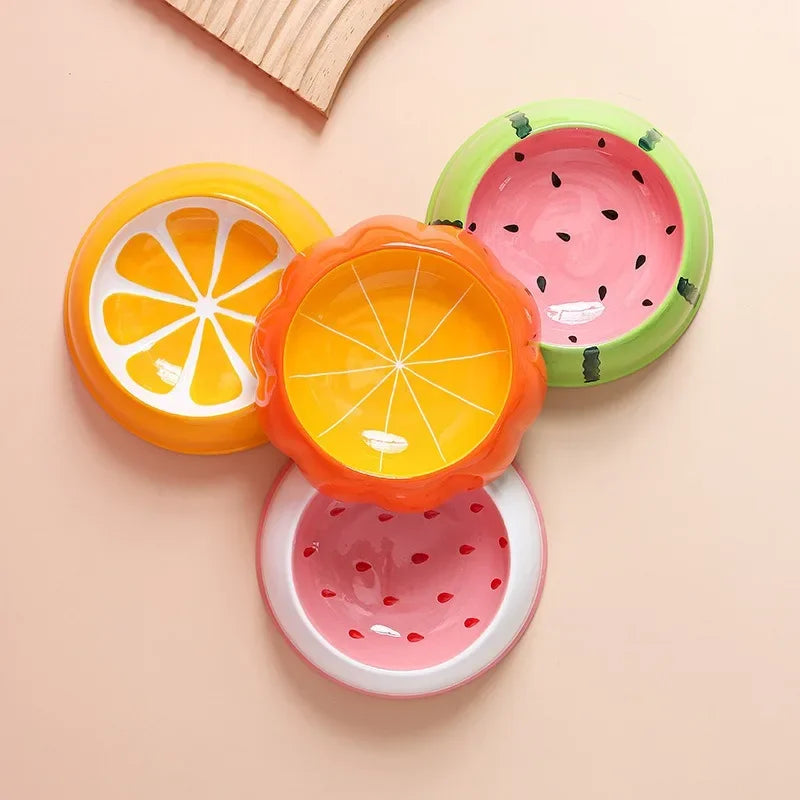 Comedero de Cerámica con Diseño de Frutas para Gatos y Perros Pequeños