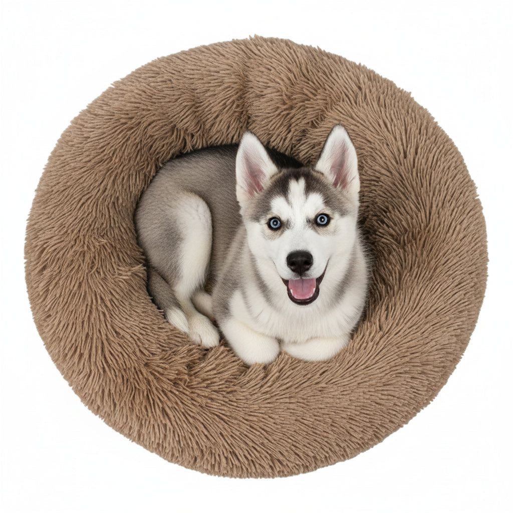 Lit orthopédique anti-stress pour chiens en forme de donut - Beige Marron