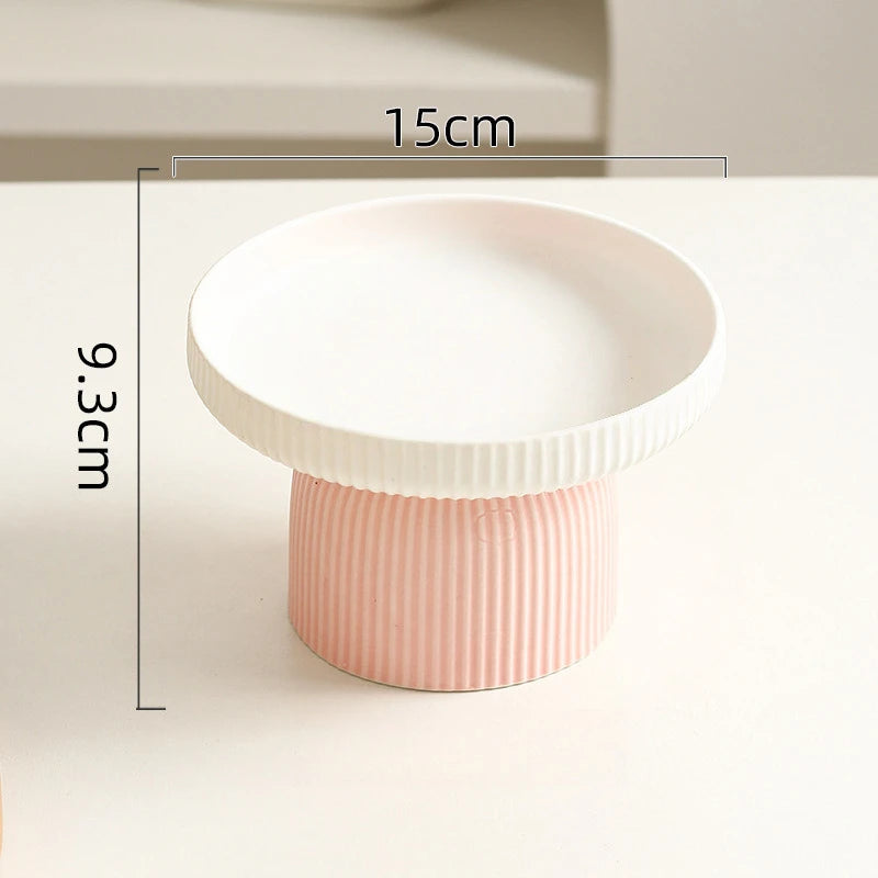 Comedero cerámico rosa y blanco diseño 2 para gatos y perros