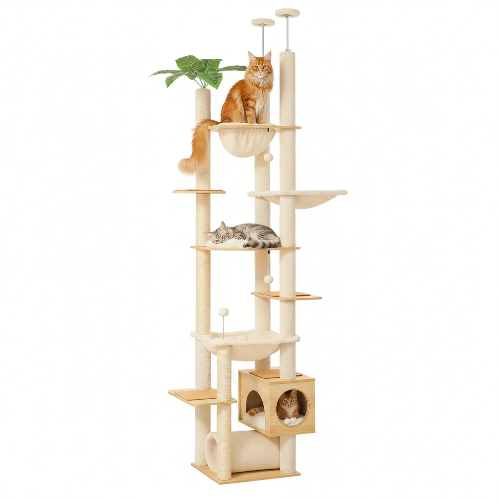 Rascador techo-suelo de madera para gatos - imagen 1