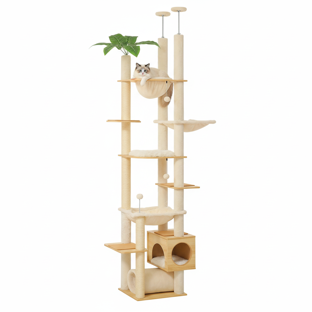 Rascador techo-suelo de madera para gatos - imagen 2