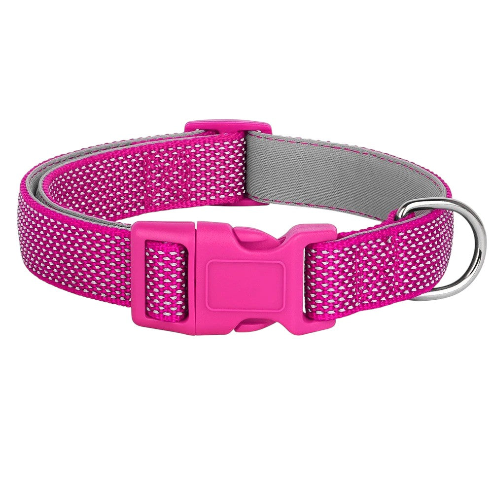 Collar Reflectante Rosa de Nylon para Perros – Seguridad y Estilo en Cada Paseo