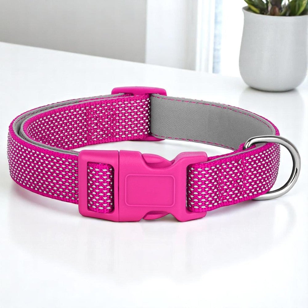 Collar Reflectante Rosa de Nylon para Perros – Seguridad y Estilo en Cada Paseo