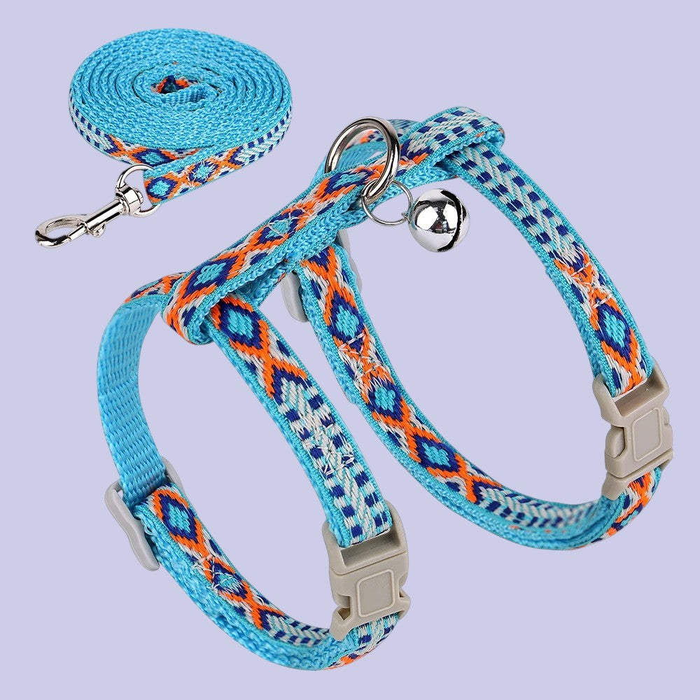 Arnés Ajustable con Correa y Cascabel Azul para Gatos y Perros Pequeños