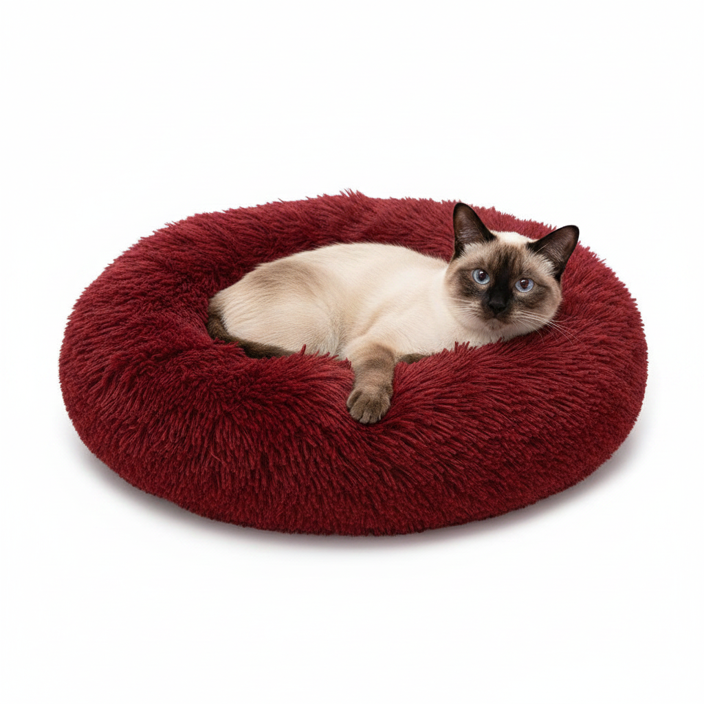 Cama Donut para Perros y Gatos Rojizo: Calidez para tu Mejor Amigo