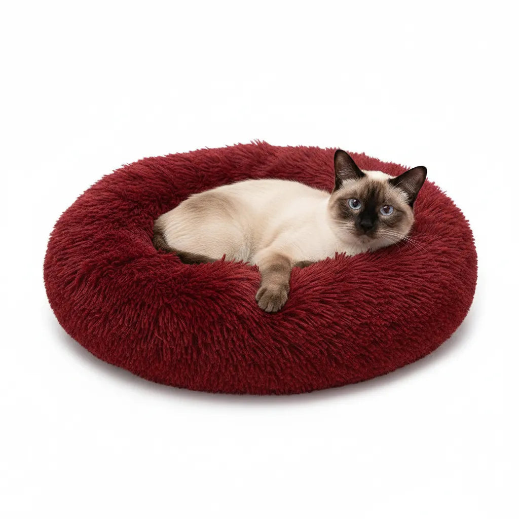 Cama Donut para Perros y Gatos Rojizo: Calidez para tu Mejor Amigo