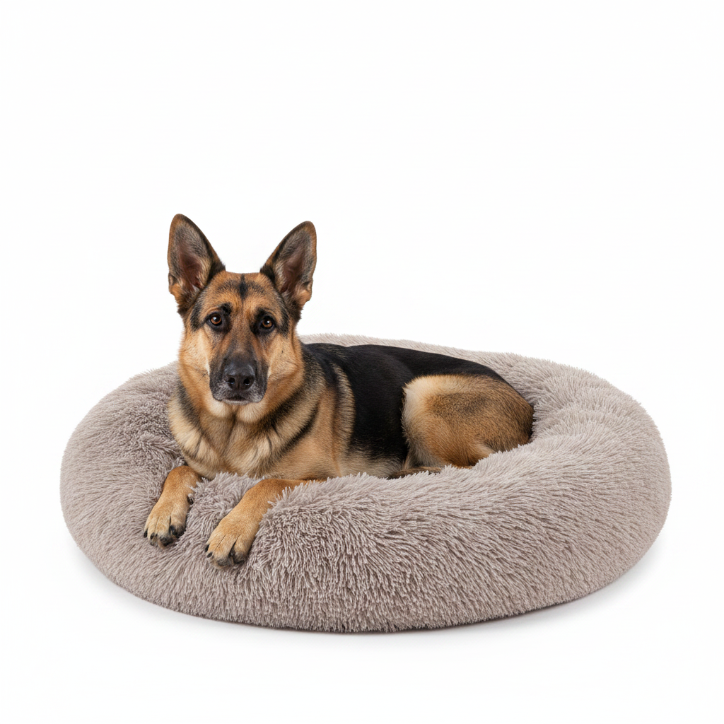 Cama Donut para Perros y Gatos de Felpa Beige