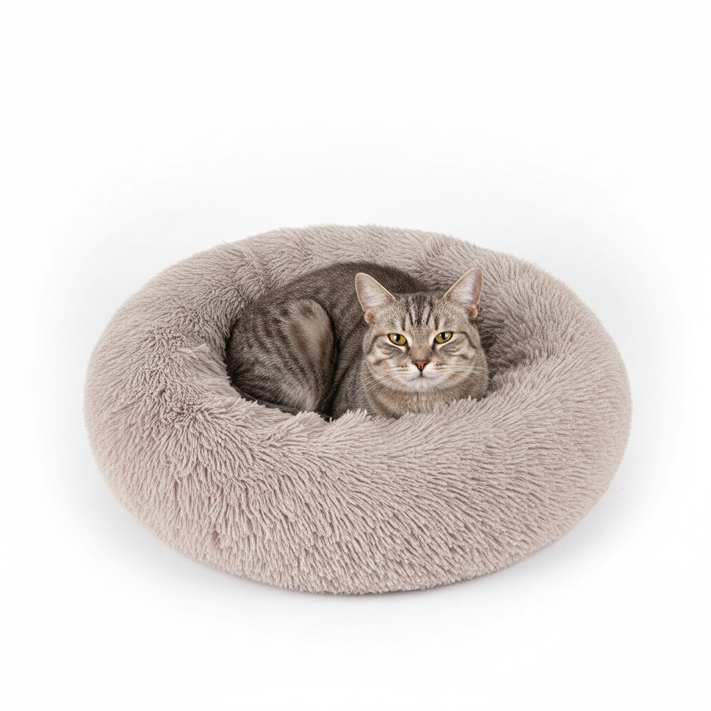 Cama Donut para Perros y Gatos de Felpa Beige
