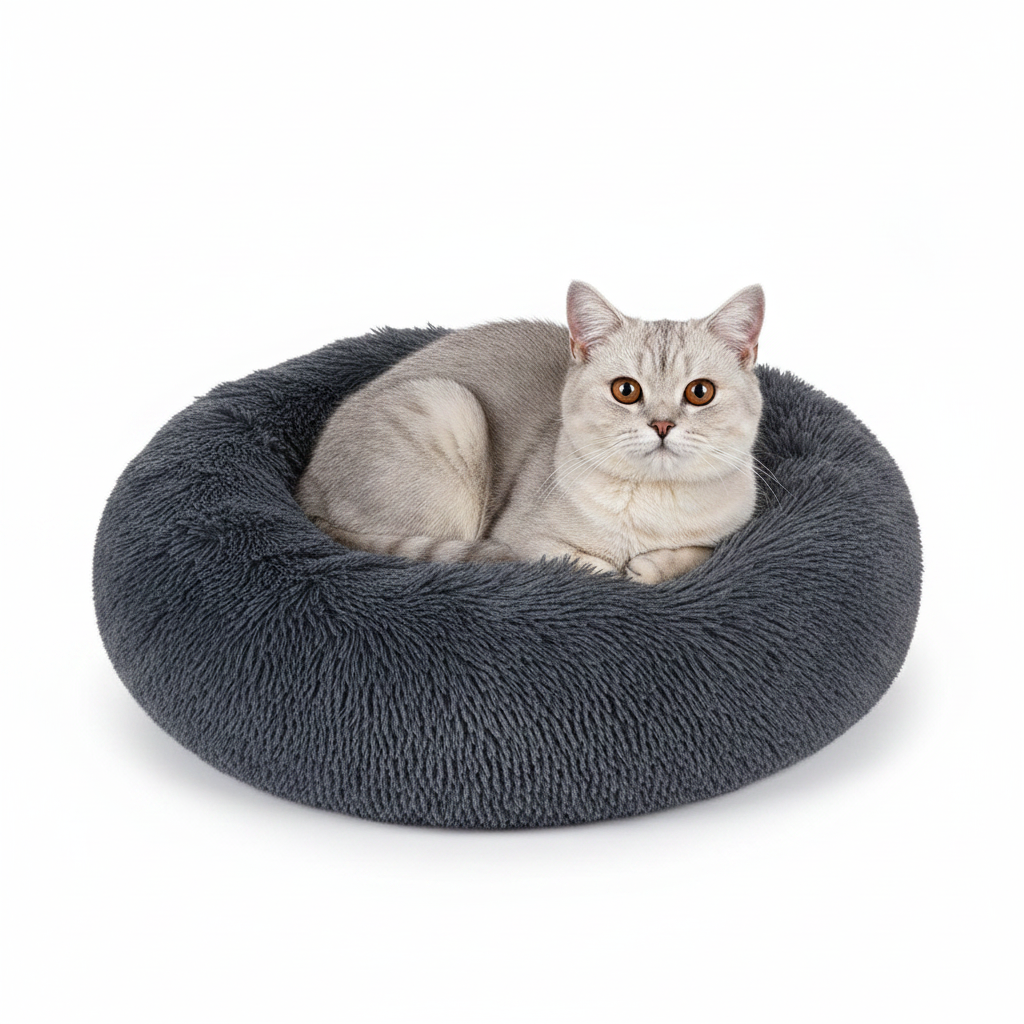 Cama Donut Súper Suave para Perros y Gatos Gris Obscuro