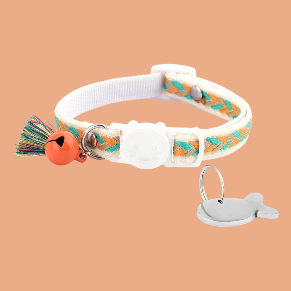 Collar Blanco Ajustable para Gatos y Perros Pequeños Estilo Perú