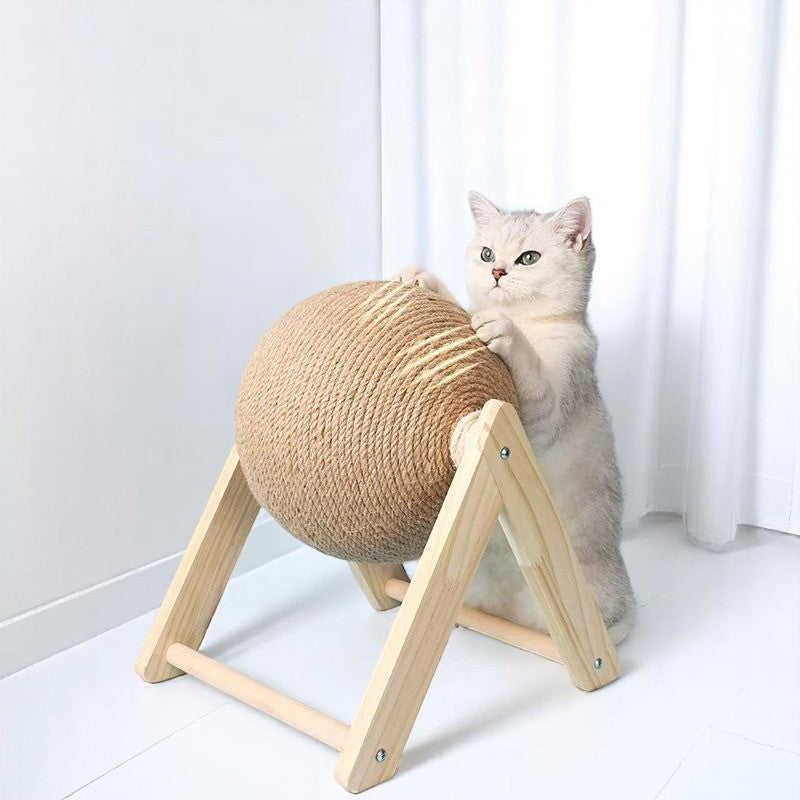 Poste rascador de madera y cuerda de cáñamo para gatos – Protección y diversión