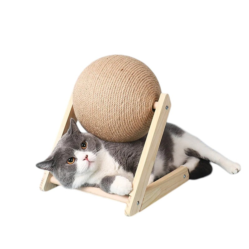 Poste rascador de madera y cuerda de cáñamo para gatos – Protección y diversión
