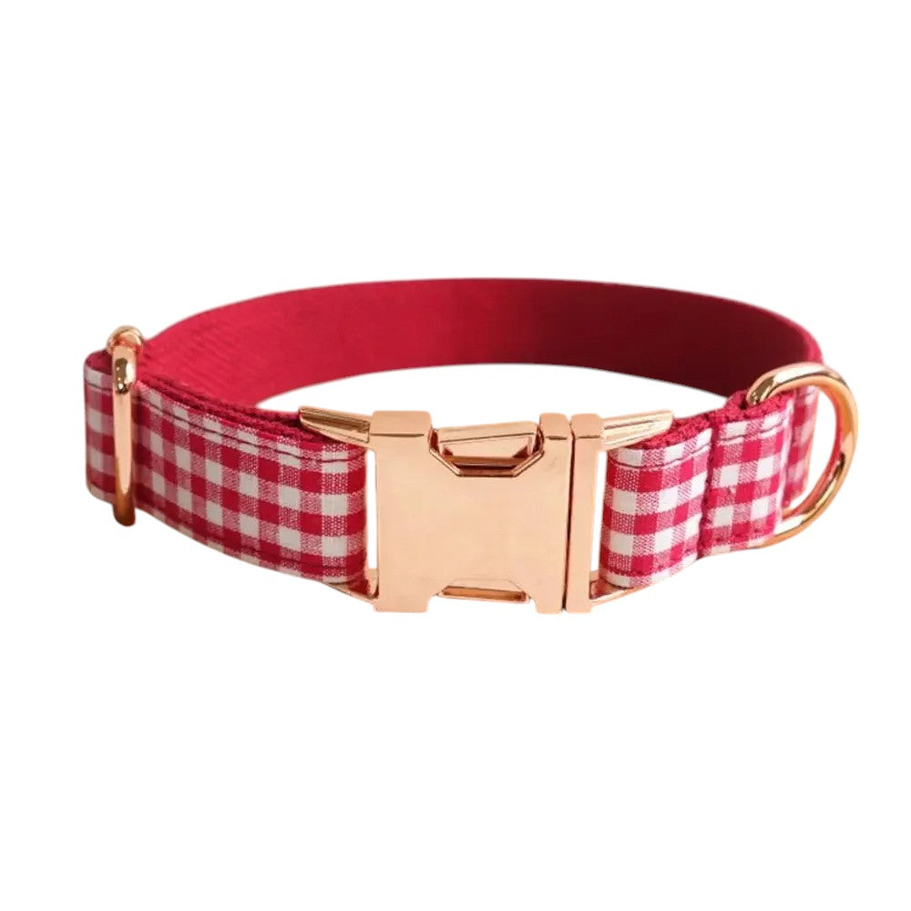 Collar y correa de nylon con patrón de cuadros – Paseos seguros y con estilo